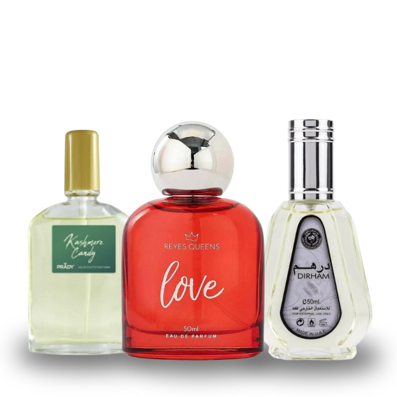 Combo de 3 Perfumes KASHMIRA CANDY, LOVE, DIRHAM