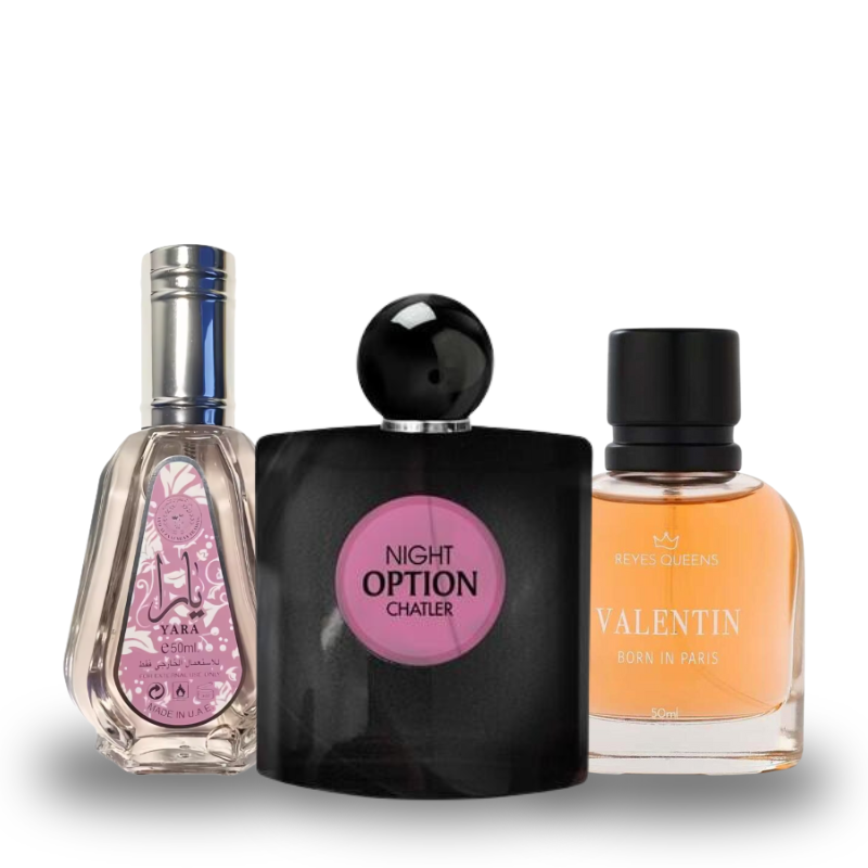 Combo de 3 Perfumes YARA, NIGHT OPTION, VALENTIN