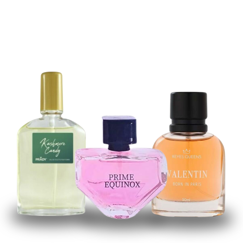 Combo de 3 Perfumes KASHMIRA CANDY, PRIME EQUINOX, VALENTIN