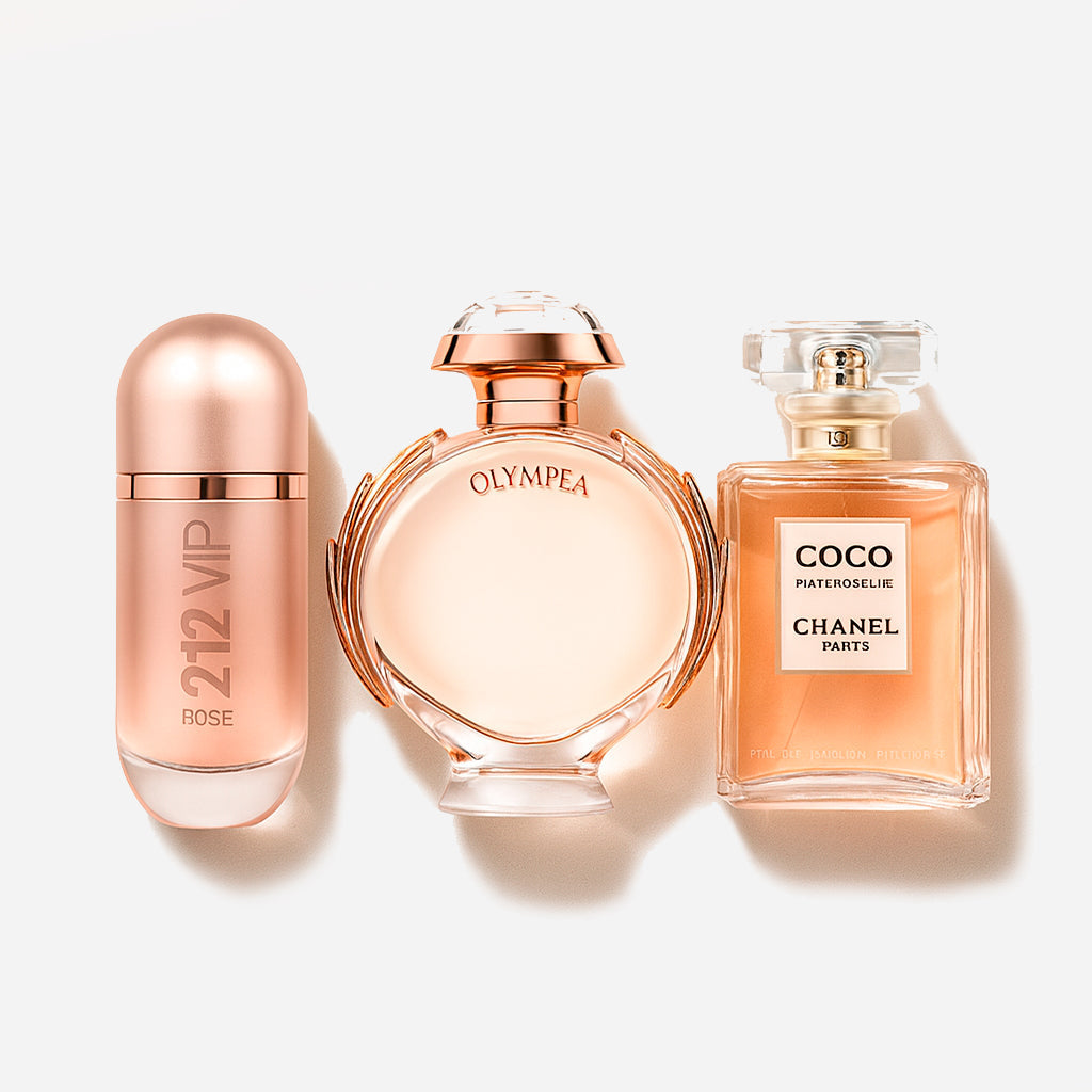 Zestaw 3 perfum: Carolina Herrera 212 VIP ROSÉ, Paco Rabanne OLYMPÉA Chanel COCO MADEMOISELLE