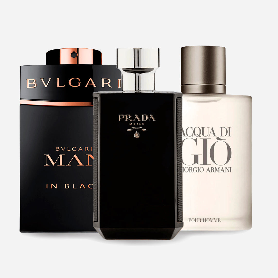 Zestaw 3 perfum: Bvlgari In Black, Giorgio Armani Acqua Di Gio, L'Homme Prada Intense 100ml