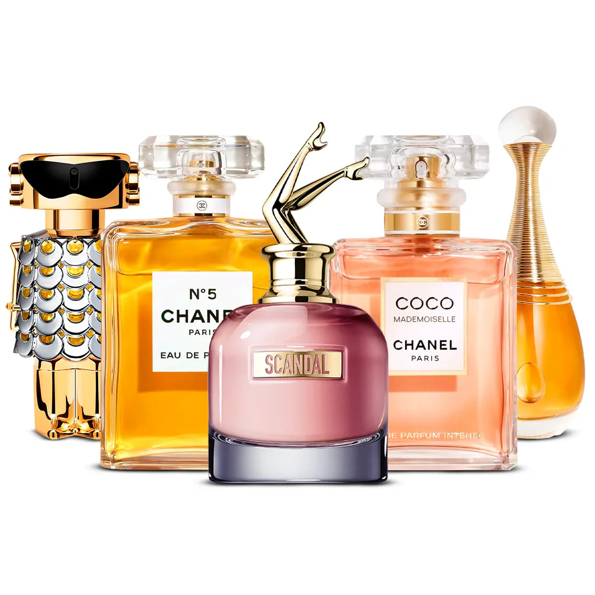 Zestaw 5 perfum: Fame, Chanel N°5, Scandal, Coco Mademoiselle, J'adore 100ml