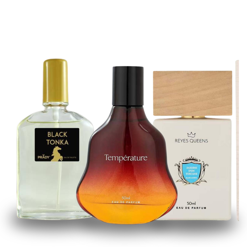 Combo de 3 Perfumes BLACK TONKA, TEMPÉRATURE, JARDINS DUN TOSCANS